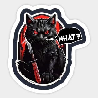 Angry black cat: Angry spooky black cat saying "what?" Sticker